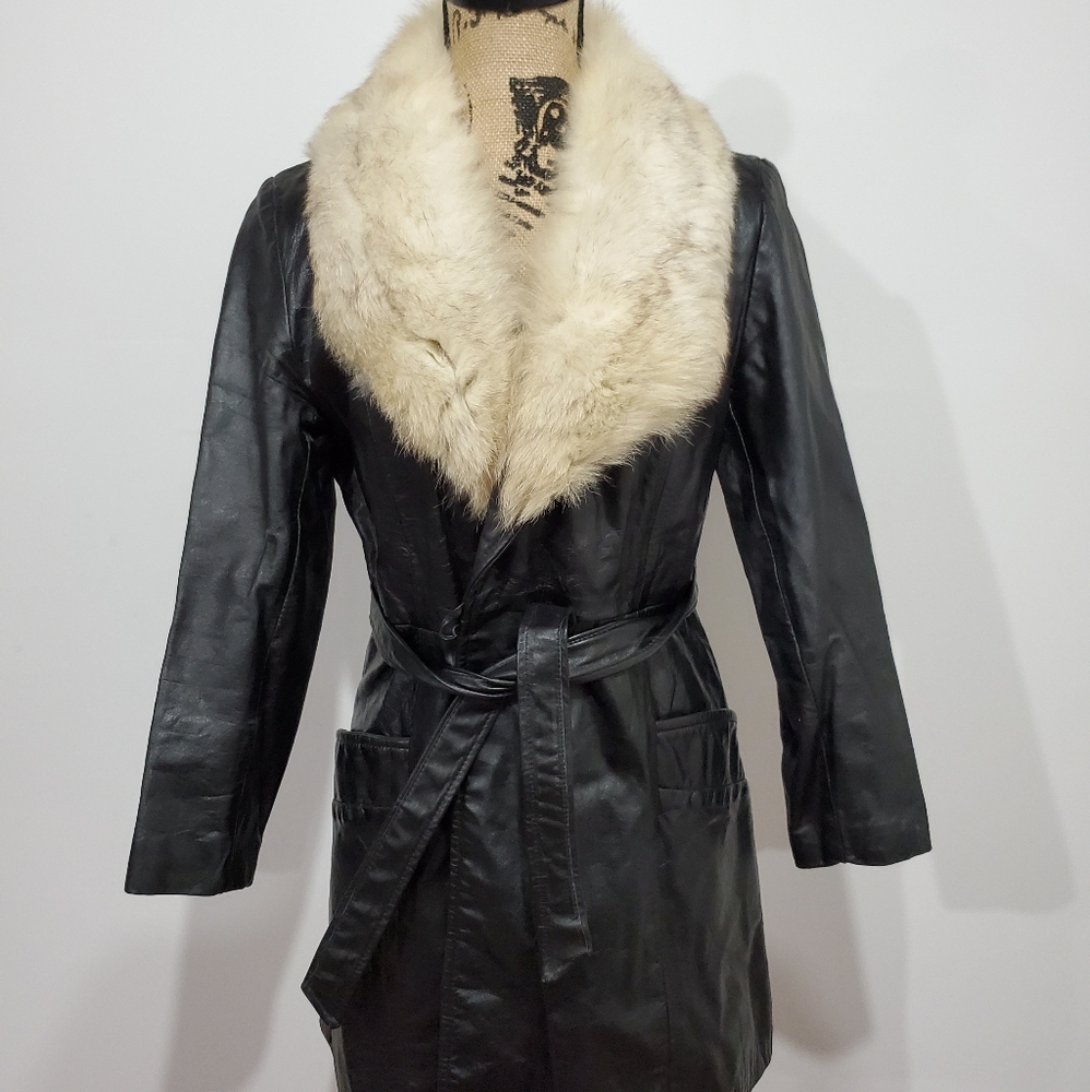 Vintage Black Leather Penny Lane coat